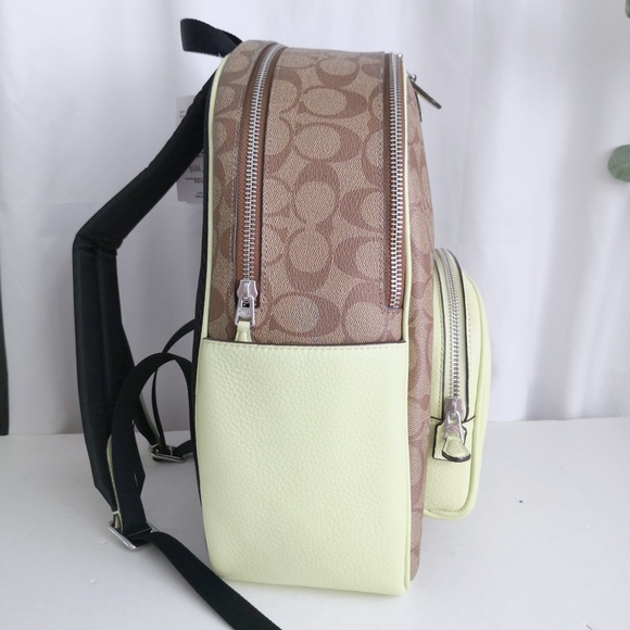 New Coach Court Backpack In Signature Canvas Khaki/ Pale Lime 5671 $450 main image 4